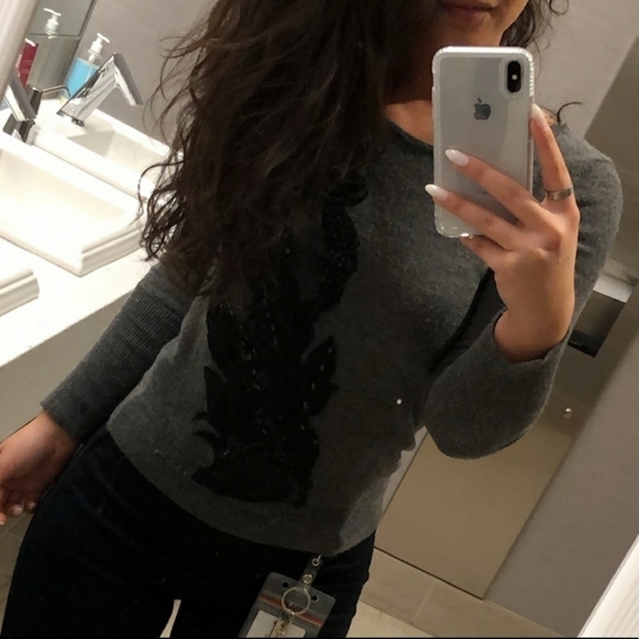 Anthro ANGEL of the NORTH gray sweater floral M - Picture 11 of 14